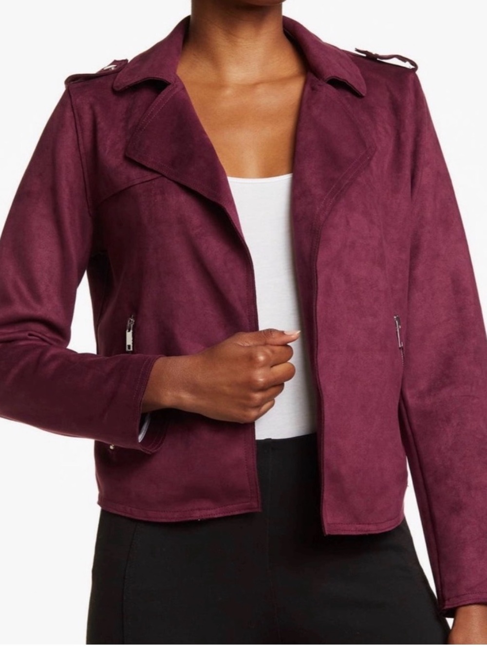 T Tahari Faux Suede Moto Jacket